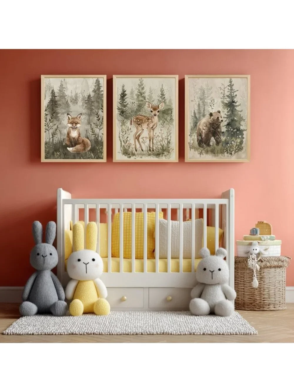Woodland Animal Nursery Wall Art - Cute Fox, Bear & Deer Decor for Baby Room